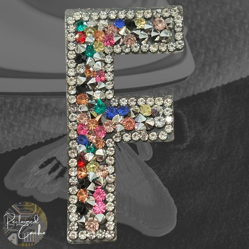 Letter F Multicolor Rhinestone Iron On Patch
